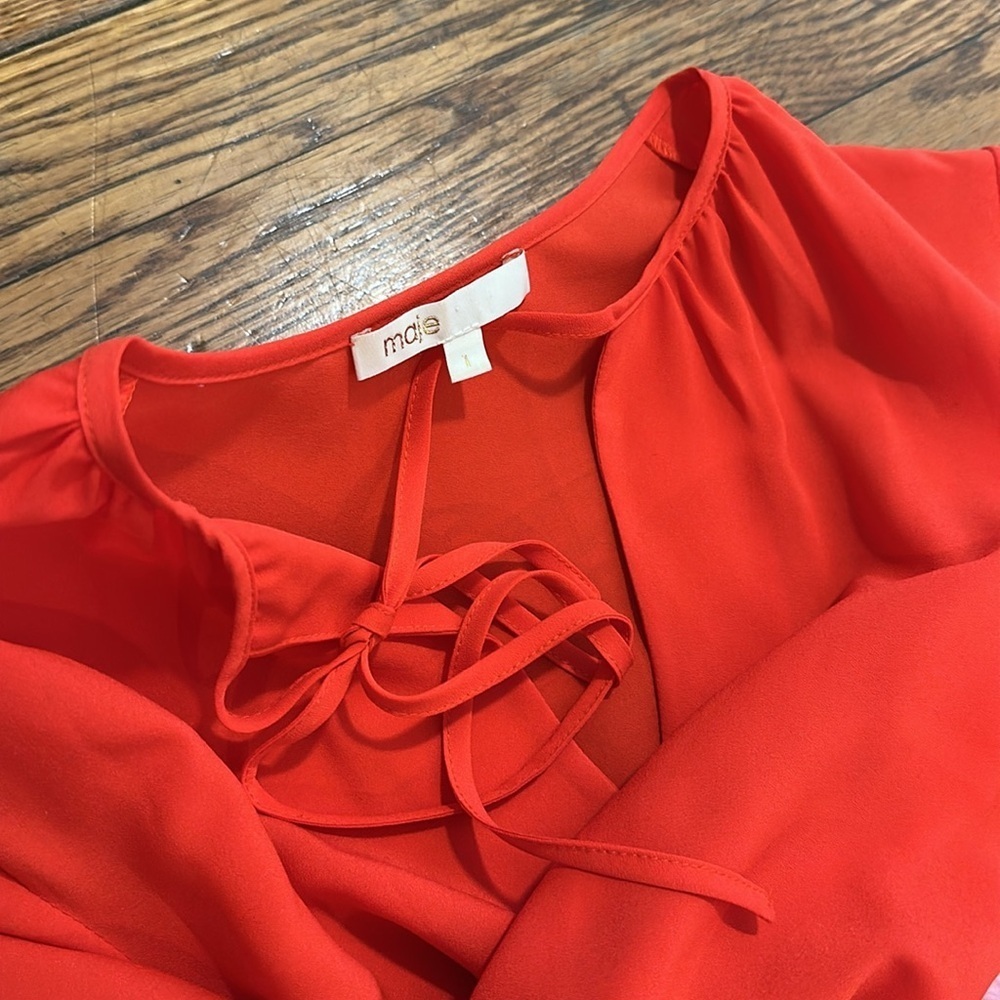 Maje Reona Color Block Pleated Shirt Dress Red & Pink midi coral red size 1 - S - Picture 8 of 8